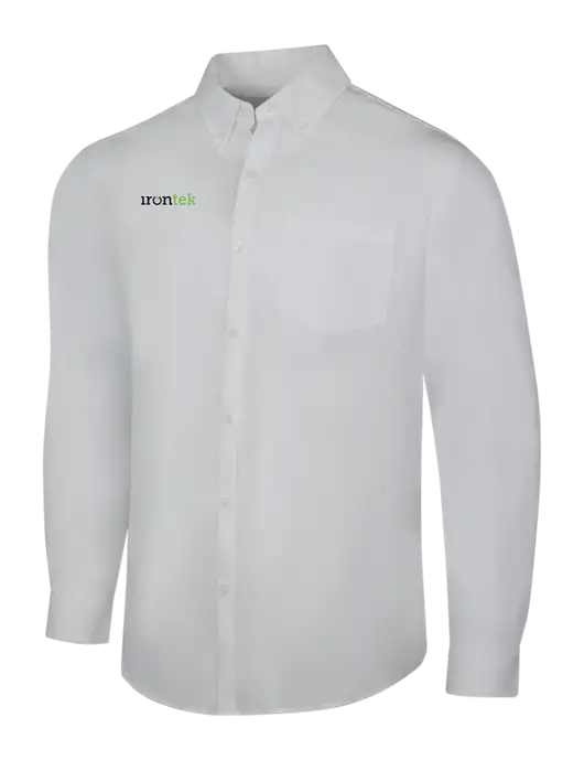White Long Sleeve Carefree Poplin Shirt w/Irontek Logo