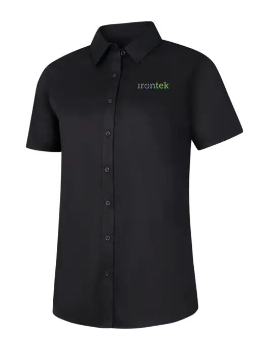 Womens Black Short Sleeve Superpro React Twill Shirt w/Irontek Logo