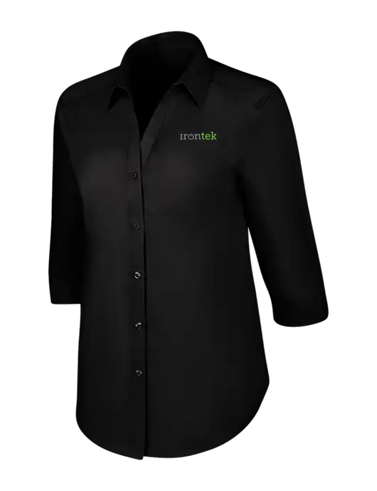 Womens Black 3/4 Sleeve Carefree Poplin Shirt w/Irontek Logo