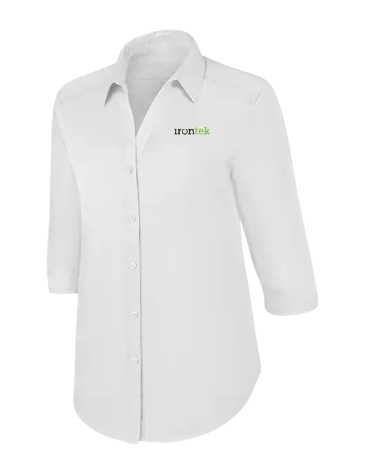 Womens White 3/4 Sleeve Carefree Poplin Shirt w/Irontek Logo