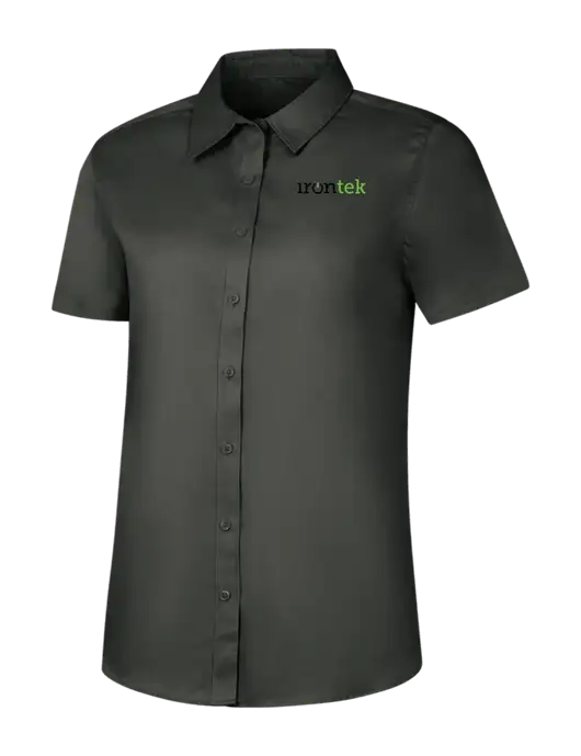 Womens Dark Grey Short Sleeve Superpro React Twill Shirt w/Irontek Logo