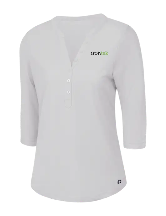 OGIO Bright White Jewel Henley w/Irontek Logo
