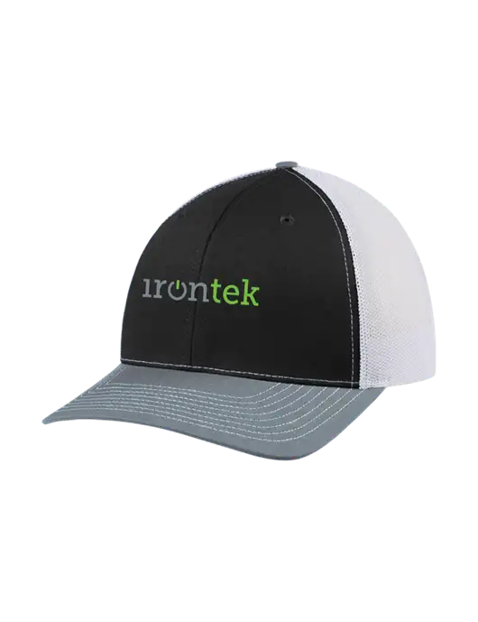 Richardson Adjustable Snapback Original 112 Trucker Cap Black/Light Heather Grey/White Mesh w/Irontek Logo