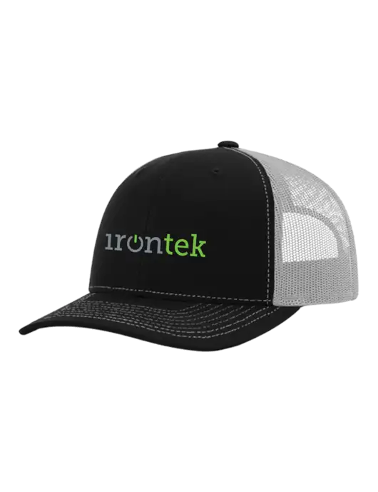 Richardson Adjustable Snapback Original 112 Trucker Cap Black w/White Mesh w/Irontek Logo