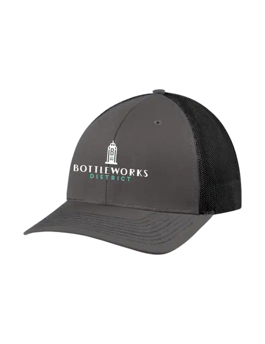 Richardson Adjustable Snapback Original 112 Trucker Cap Dark Grey w/Black Mesh w/Bottleworks District Logo