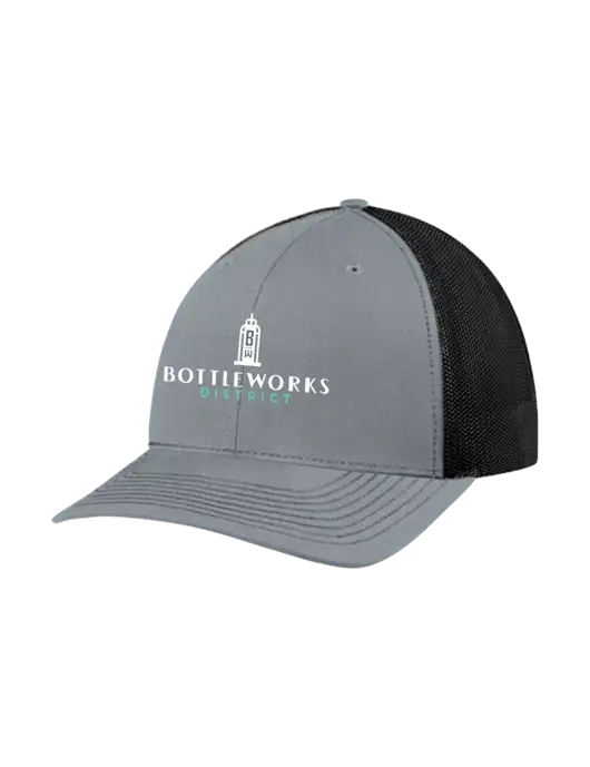 Richardson Adjustable Snapback Original 112 Trucker Cap Heather Grey w/Black Mesh w/Bottleworks District Logo