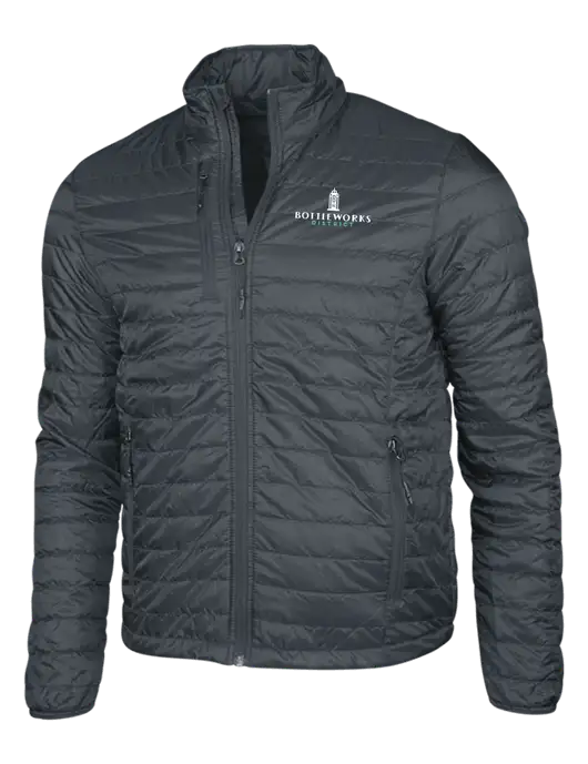 Dark Grey Puffy Packable Jacket w/Bottleworks District Logo