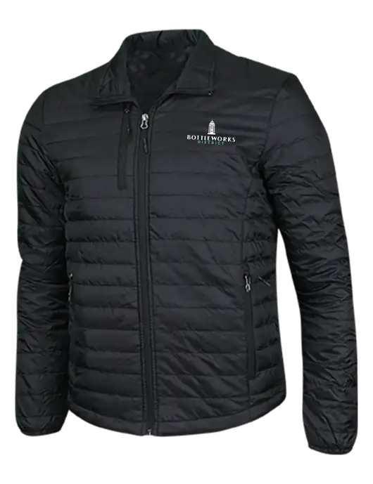 Deep Black Puffy Packable Jacket w/Bottleworks District Logo