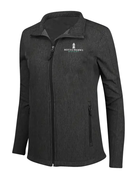 Black Charcoal Heather Womens Core Soft Shell Jacket w/Bottleworks District Logo