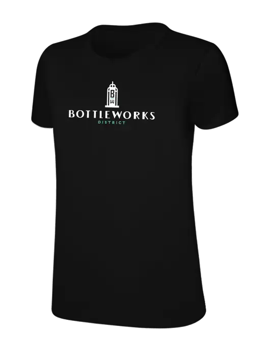 Womens Ring Spun Jet Black 4.5 oz T-Shirt w/Bottleworks District Logo