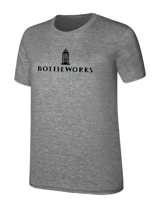 Womens Ring Spun Light Grey Heather 4.5 oz T-Shirt w/Bottleworks District Logo