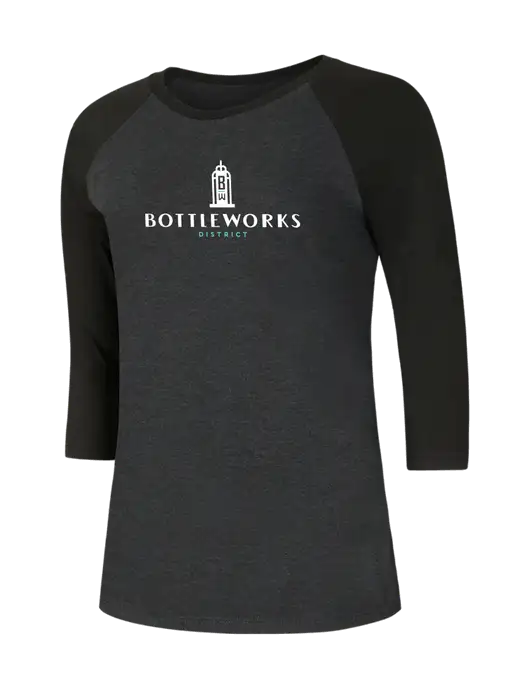Womens Simply Soft 3/4 Sleeve Black/Black Frost Ring Spun Cotton T-Shirt w/Bottleworks District Logo