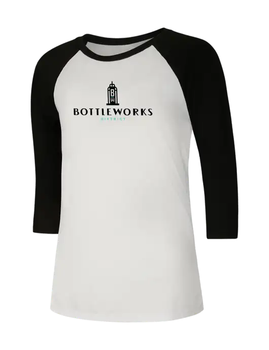 Womens Simply Soft 3/4 Sleeve Black/White Ring Spun Cotton T-Shirt w/Bottleworks District Logo