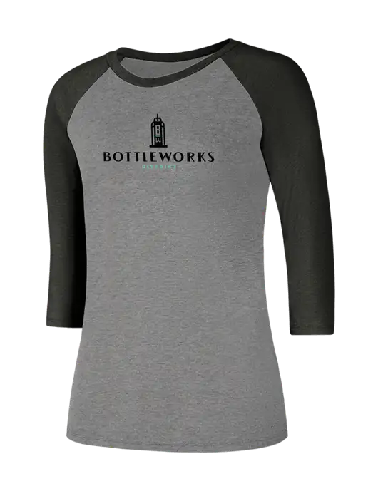 Womens Simply Soft 3/4 Sleeve Black Frost/Grey Frost Ring Spun Cotton T-Shirt w/Bottleworks District Logo