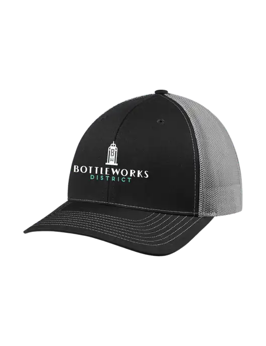 Richardson Adjustable Snapback Original 112 Trucker Cap Black w/Charcoal Mesh w/Bottleworks District Logo