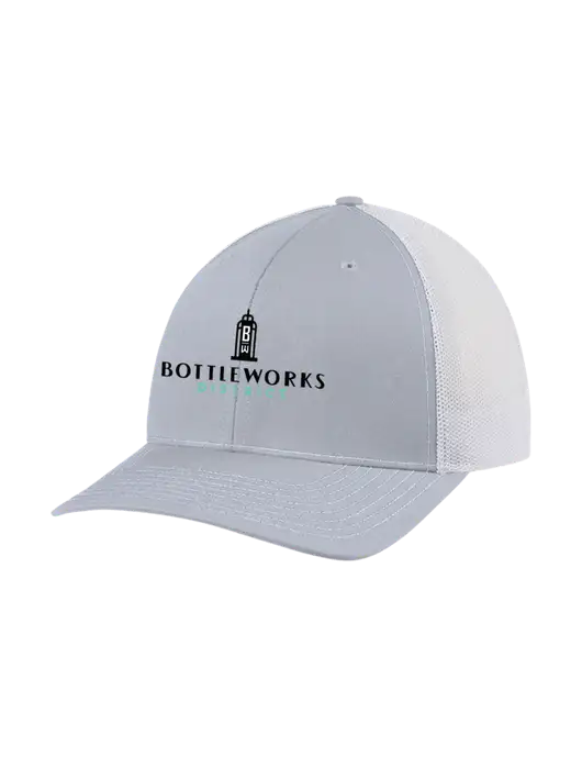 Richardson Adjustable Snapback Original 112 Trucker Cap Light Heather Grey w/White Mesh w/Bottleworks District Logo