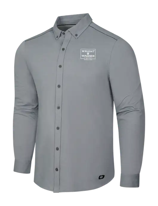 OGIO Medium Grey Heather Modern Code Stretch Button-Up Shirt w/Wright & Wagner Lofts Logo