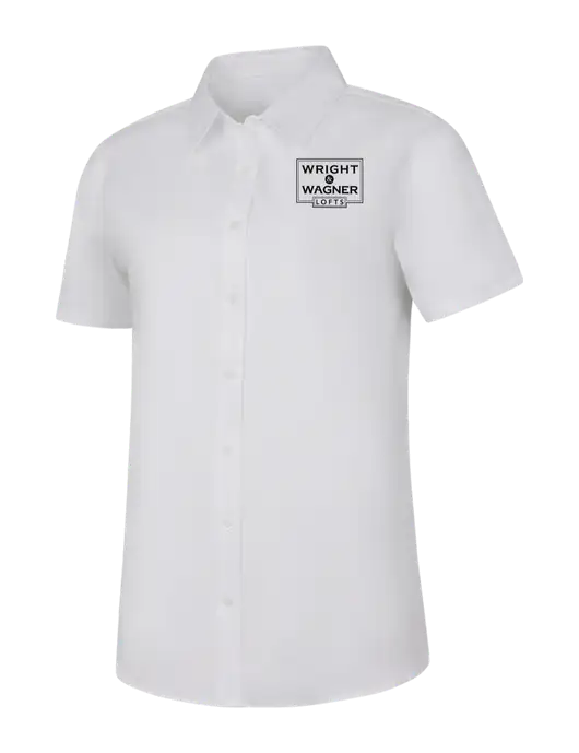 Womens White Short Sleeve Superpro React Twill Shirt w/Wright & Wagner Lofts Logo