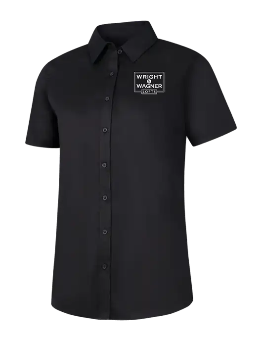 Womens Black Short Sleeve Superpro React Twill Shirt w/Wright & Wagner Lofts Logo