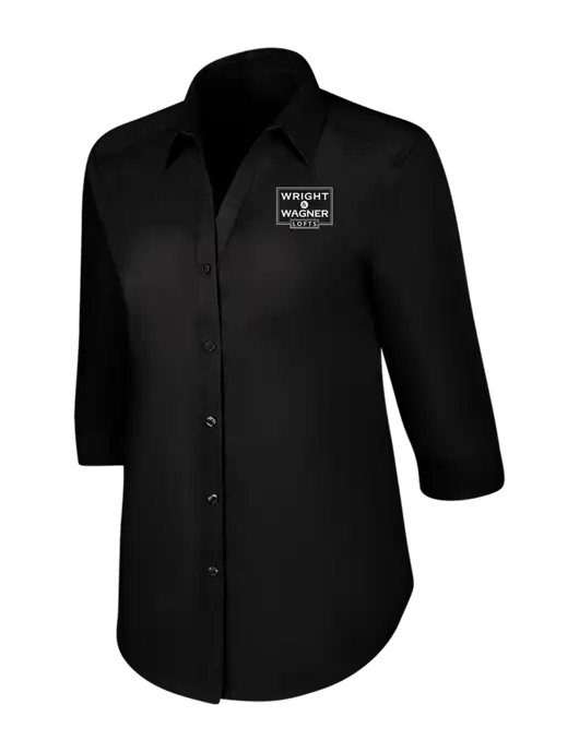 Womens Black 3/4 Sleeve Carefree Poplin Shirt w/Wright & Wagner Lofts Logo