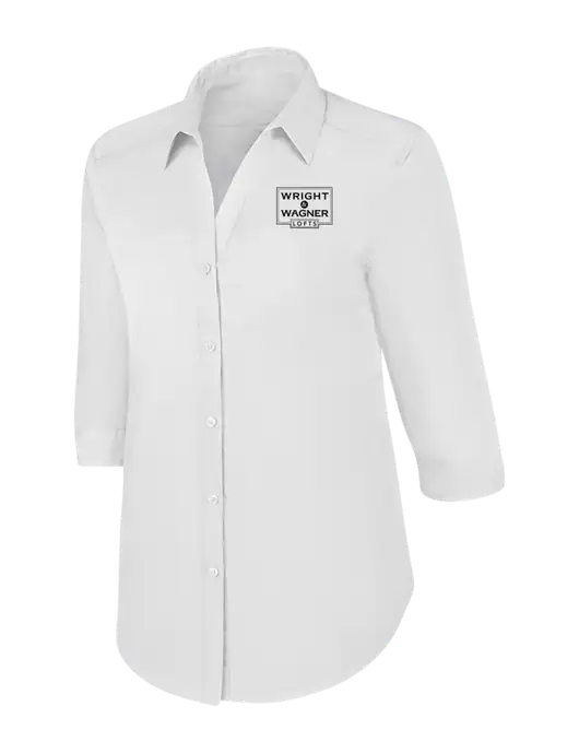 Womens White 3/4 Sleeve Carefree Poplin Shirt w/Wright & Wagner Lofts Logo