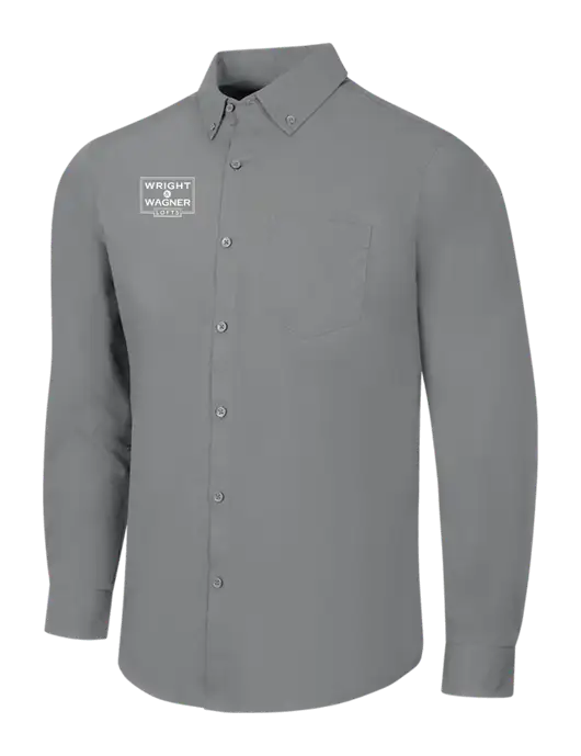 Medium Grey Long Sleeve Carefree Poplin Shirt w/Wright & Wagner Lofts Logo