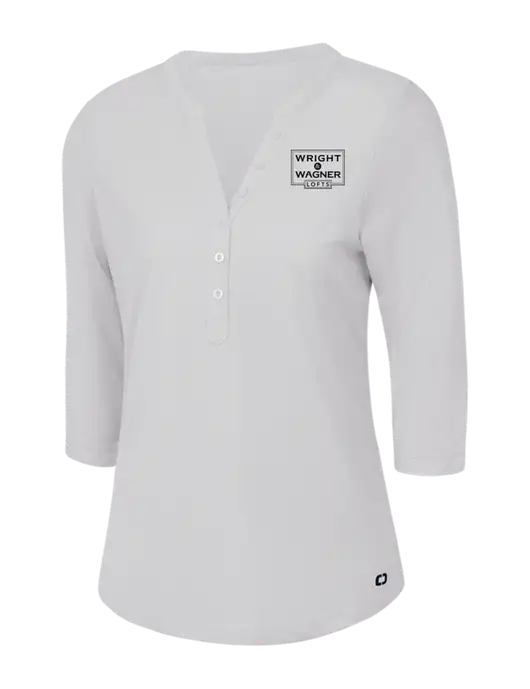OGIO Bright White Jewel Henley w/Wright & Wagner Lofts Logo