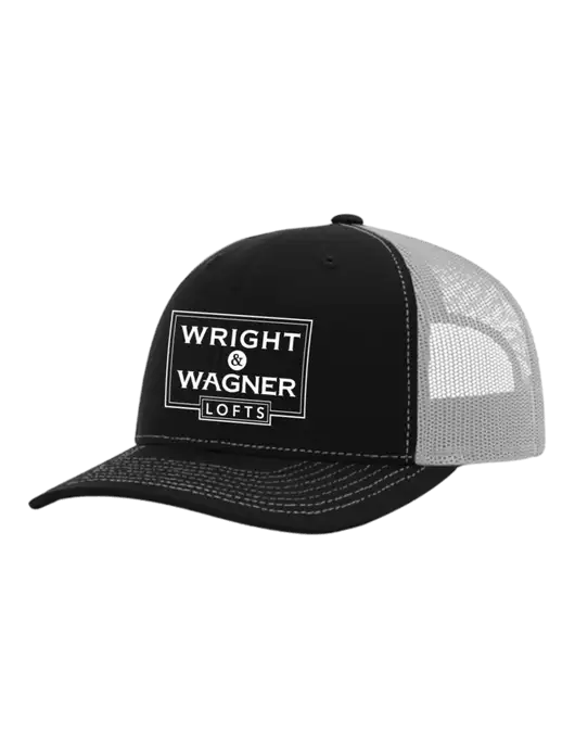 Richardson Adjustable Snapback Original 112 Trucker Cap Black w/White Mesh w/Wright & Wagner Lofts Logo
