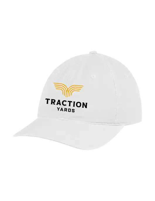 Garment Washed Unstructured Twill White Cap w/Traction Yards Logo