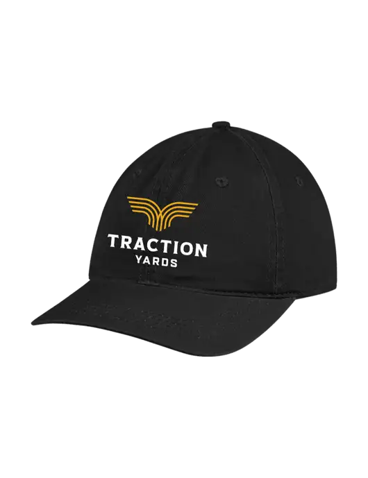 Garment Washed Unstructured Twill Black Cap w/Traction Yards Logo