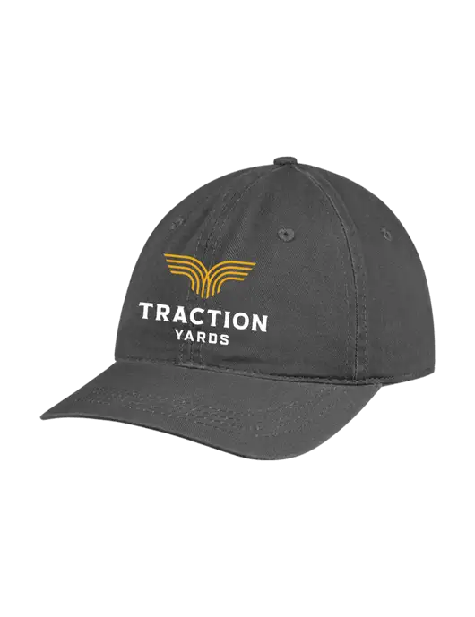 Garment Washed Unstructured Twill Charcoal Cap w/Traction Yards Logo