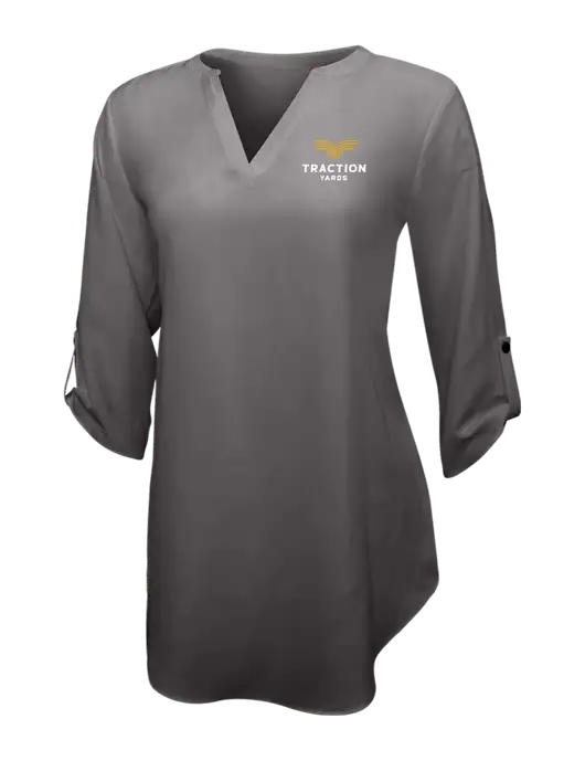 Dark Grey Womens 3/4 Sleeve Tunic Blouse w/Traction Yards Logo