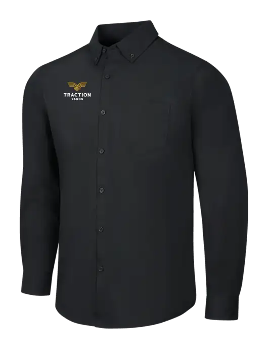 Black Long Sleeve Carefree Poplin Shirt w/Traction Yards Logo