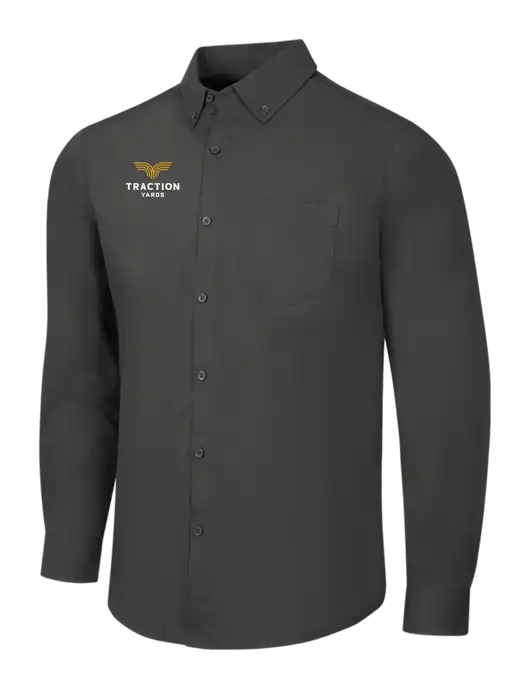 Dark Grey Long Sleeve Carefree Poplin Shirt w/Traction Yards Logo