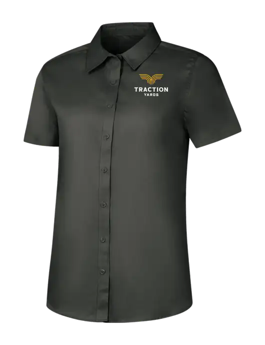 Womens Dark Grey Short Sleeve Superpro React Twill Shirt w/Traction Yards Logo