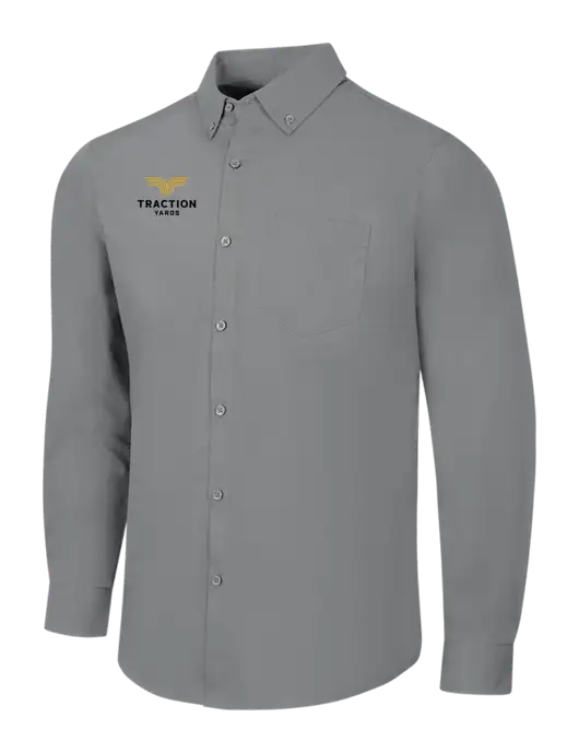 Medium Grey Long Sleeve Carefree Poplin Shirt w/Traction Yards Logo