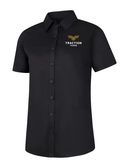 Womens Black Short Sleeve Superpro React Twill Shirt w/Traction Yards Logo