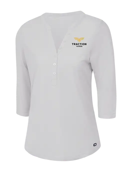 OGIO Bright White Jewel Henley w/Traction Yards Logo