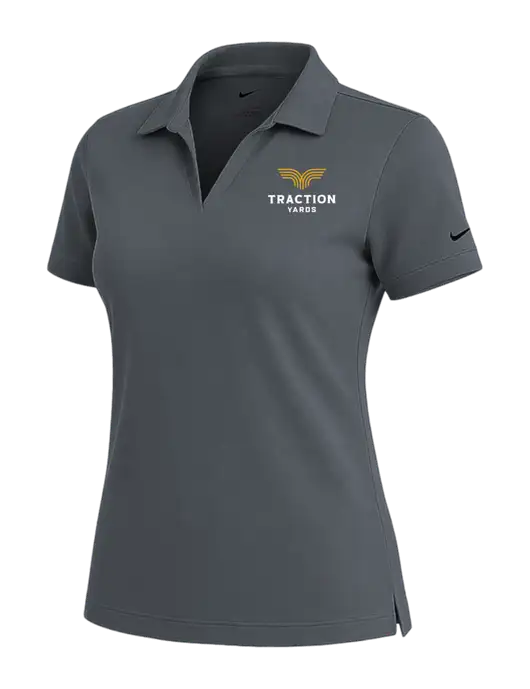 NIKE Dark Grey Womens Dri-Fit Micro Pique Polo w/Traction Yards Logo