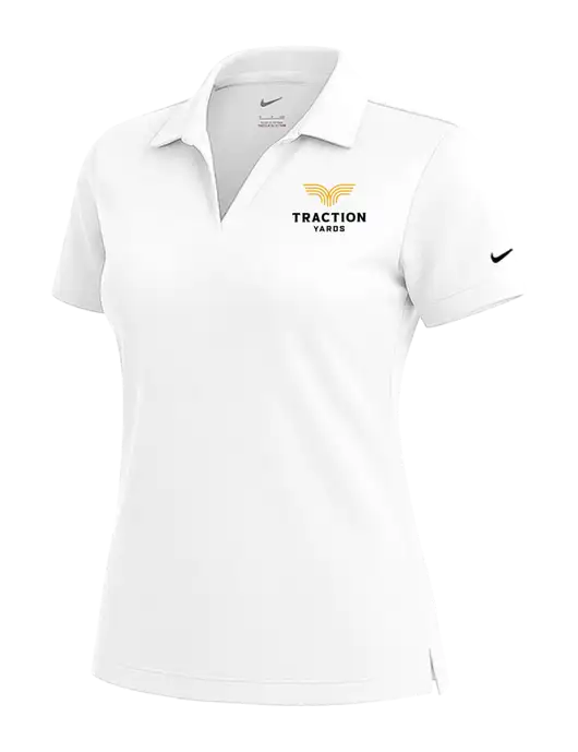 NIKE White Womens Dri-Fit Micro Pique Polo w/Traction Yards Logo