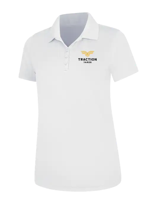 White Womens Dry Zone UV Mesh Polo w/Traction Yards Logo