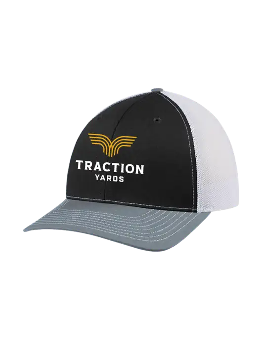 Richardson Adjustable Snapback Original 112 Trucker Cap Black/Light Heather Grey/White Mesh w/Traction Yards Logo