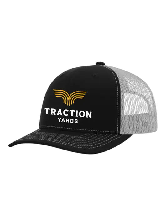 Richardson Adjustable Snapback Original 112 Trucker Cap Black w/White Mesh w/Traction Yards Logo