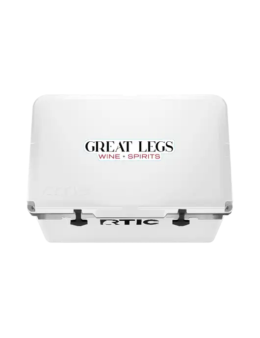 RTIC 52 Quart Ultra-Light White Hard Cooler w/Great Legs Wine + Spirits Logo