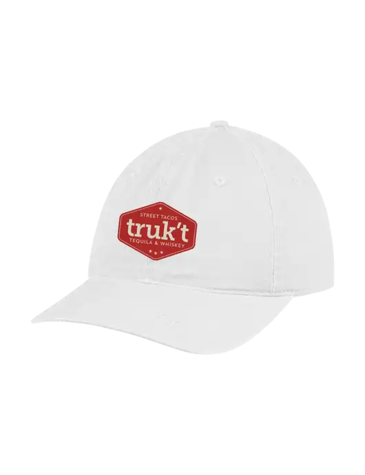 Garment Washed Unstructured Twill White Cap w/Truk't Logo