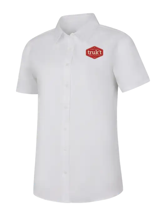 Womens White Short Sleeve Superpro React Twill Shirt w/Truk't Logo