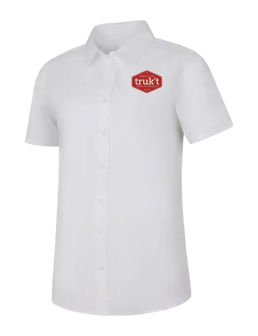 Womens White Short Sleeve Superpro React Twill Shirt w/Truk't Logo