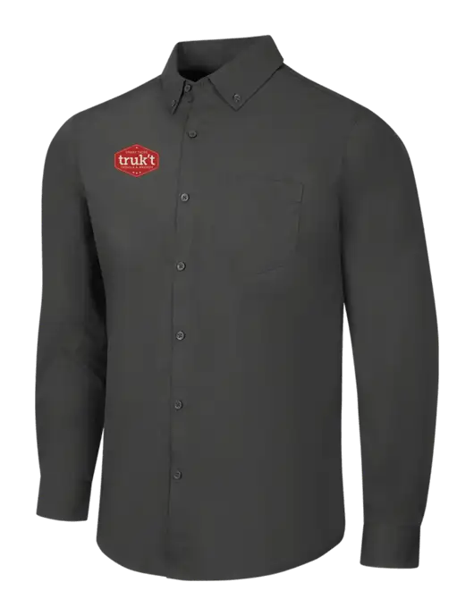 Dark Grey Long Sleeve Carefree Poplin Shirt w/Truk't Logo