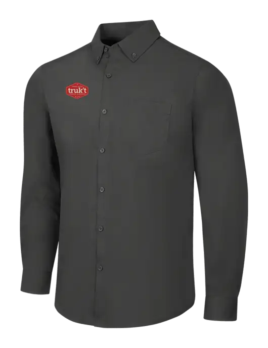 Dark Grey Long Sleeve Carefree Poplin Shirt w/Truk't Logo