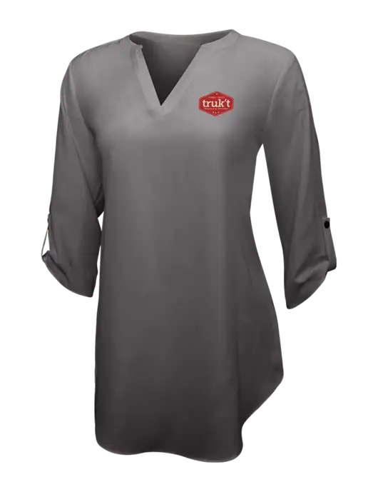 Dark Grey Womens 3/4 Sleeve Tunic Blouse w/Truk't Logo
